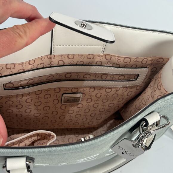 EUC Guess Tote Satchel Purse Light Blue Denim Crossbody Bag Logo Handbag - Picture 7 of 12